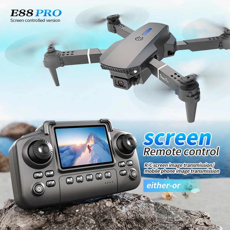 Drone Camera Wide Angle - プロフェッショナルE88 PROドローン、スクリーン付き8K HDカメラ、WiFi FPV、折りたたみ式RCクアッドコプター、子供と大人向けのアウトドアギフト