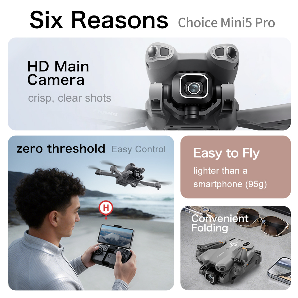 オリジナルミニ5ドローン 8K HDデュアルカメラ RCブラ - Drone Camera Vlog のレビューと価格